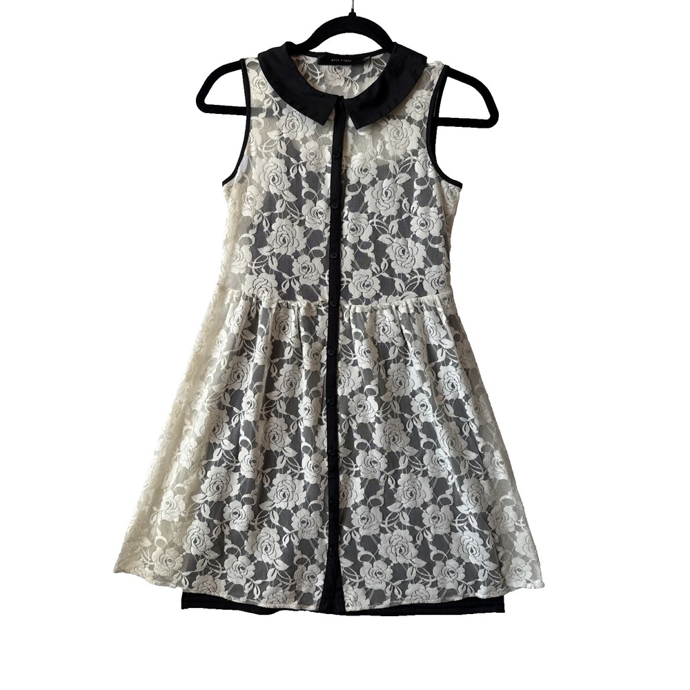 Eric Lani Cream Lace Peter Pan Collar Black Cami Dress Coquette Whimsigoth S